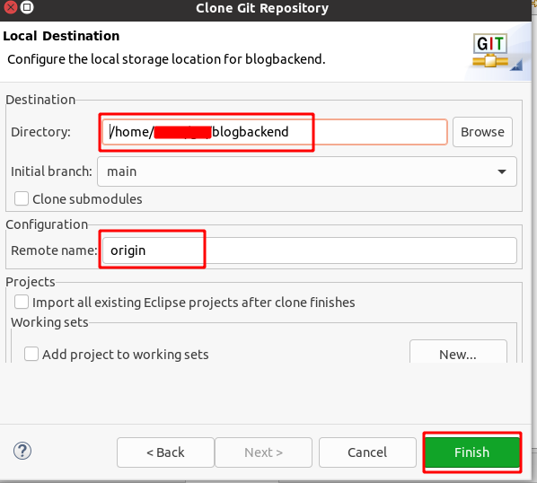 Eclipse GitLab projesinin indirileceği klasör seçimi