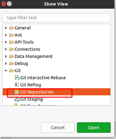 Eclipse Git Repositories paneli görünümü
