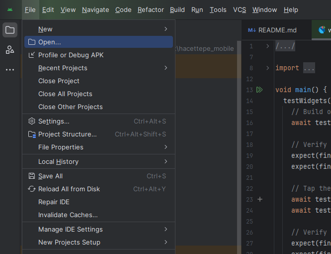 Android Studio açılış ekranı