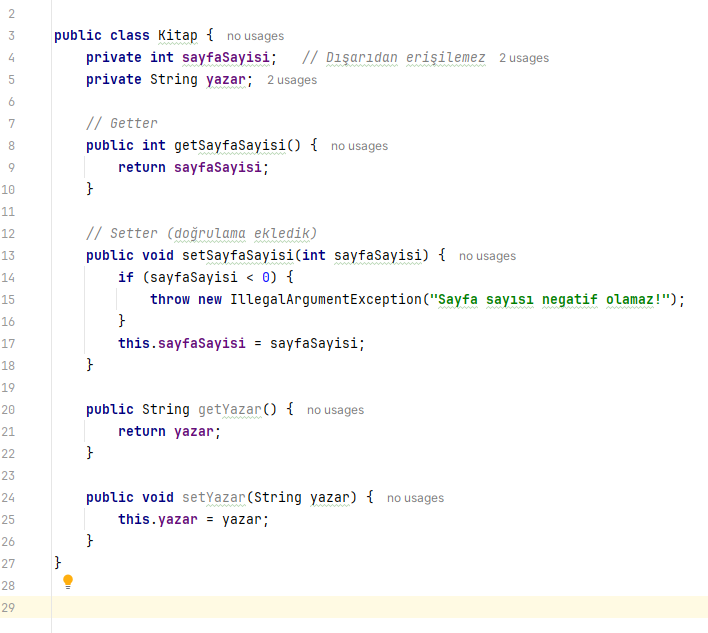 java encapsulation kodu
