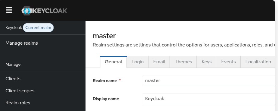 Keycloak admin console ekran görüntüsü