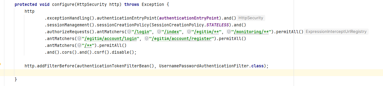 Spring Security java kodu akışı